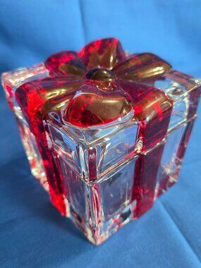 Vintage Circleware Christmas GIFT/PRESENT Glass CANDY Box Bow Dish Trinket Bowl